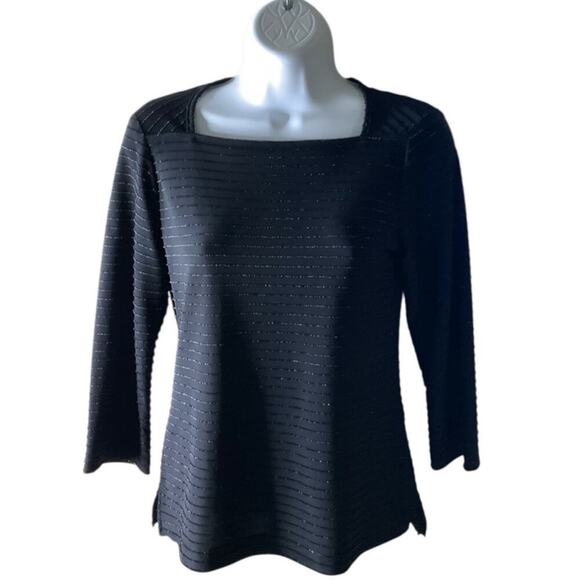 Wrapper Striped Blouse Womens XS 3/4 Sleeve Square Neck Casual Preppy Pullover - Picture 1 of 5